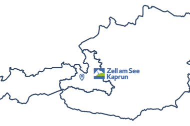 Map of Austria with a marker for Zell am See Kaprun as a travel destination.